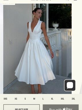 Meshki White V-Neck Button Front Midi Dress